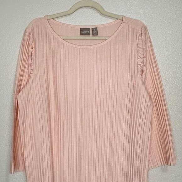 Chico’s Pleated Powder Pink 3/4 Sleeves Pullover Top, Size XL - Picture 3 of 12